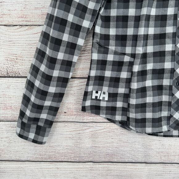 Helly Hansen Checkered Flannel Shirt Womens M Gray White Mammoth Embroidered - Picture 4 of 13